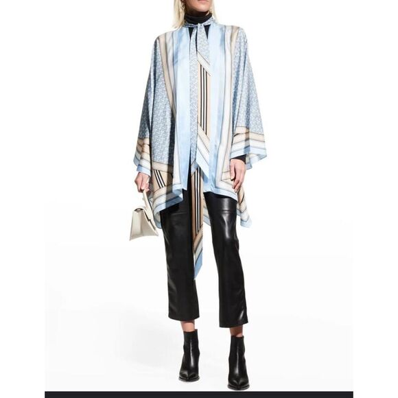 Burberry TB Monogram & Stripe Silk Cape Carf In Pale Blue One Size - Picture 1 of 8
